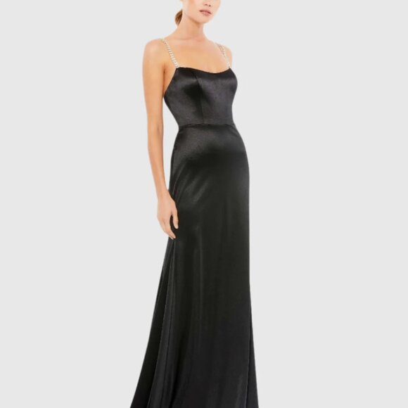 Mac Duggal Charmeuse Rhinestone Strap Trumpet Gown NWT - Picture 2 of 7